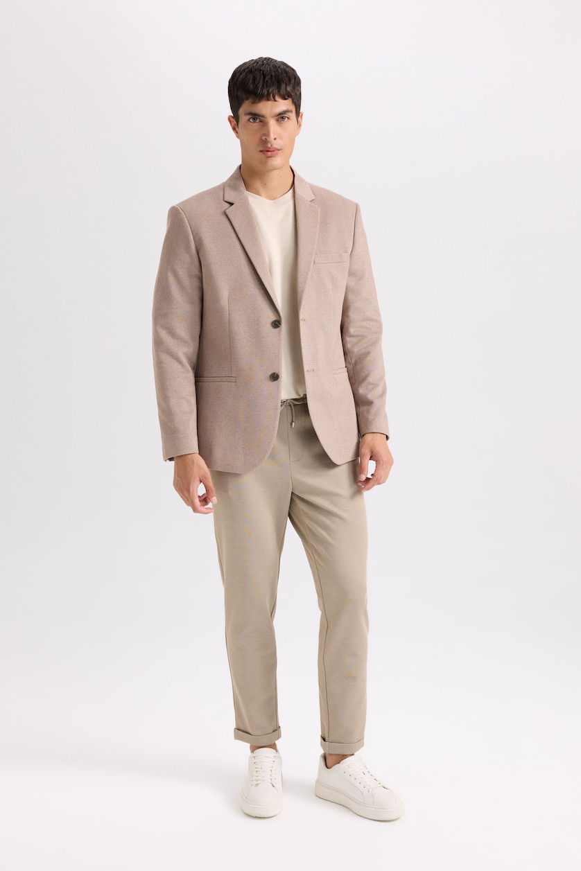 Erkek Vizon Melanj Slım Fıt Blazer Ceket