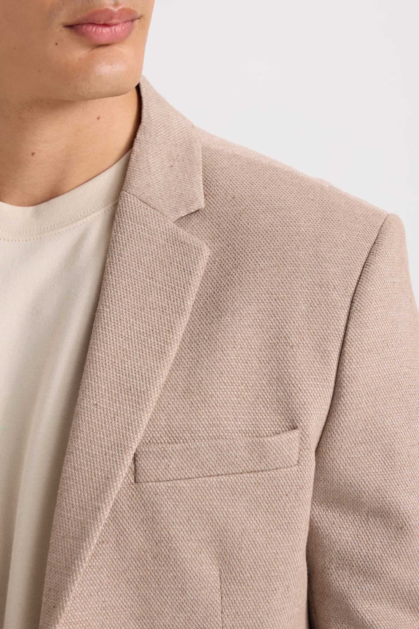 Erkek Vizon Melanj Slım Fıt Blazer Ceket