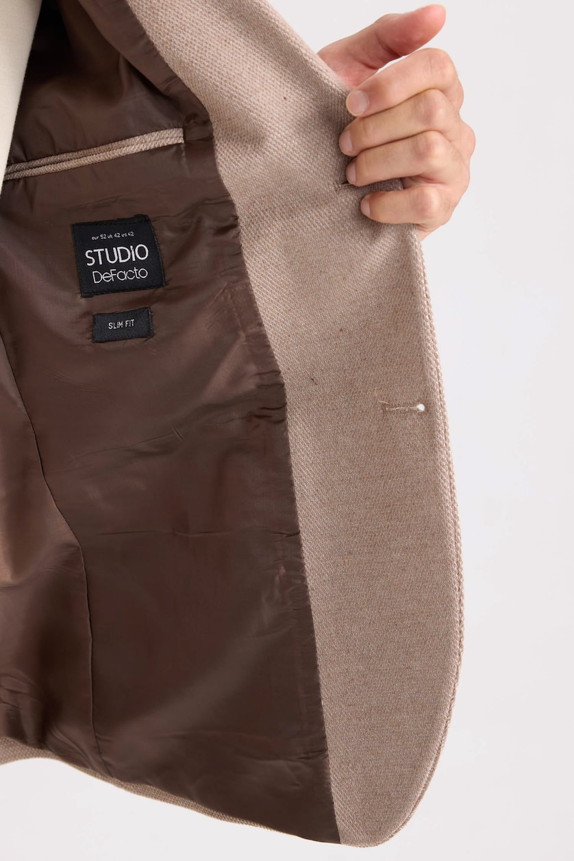 Erkek Vizon Melanj Slım Fıt Blazer Ceket