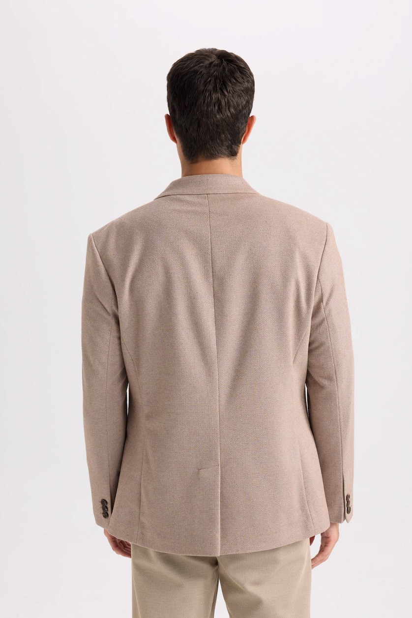 Erkek Vizon Melanj Slım Fıt Blazer Ceket