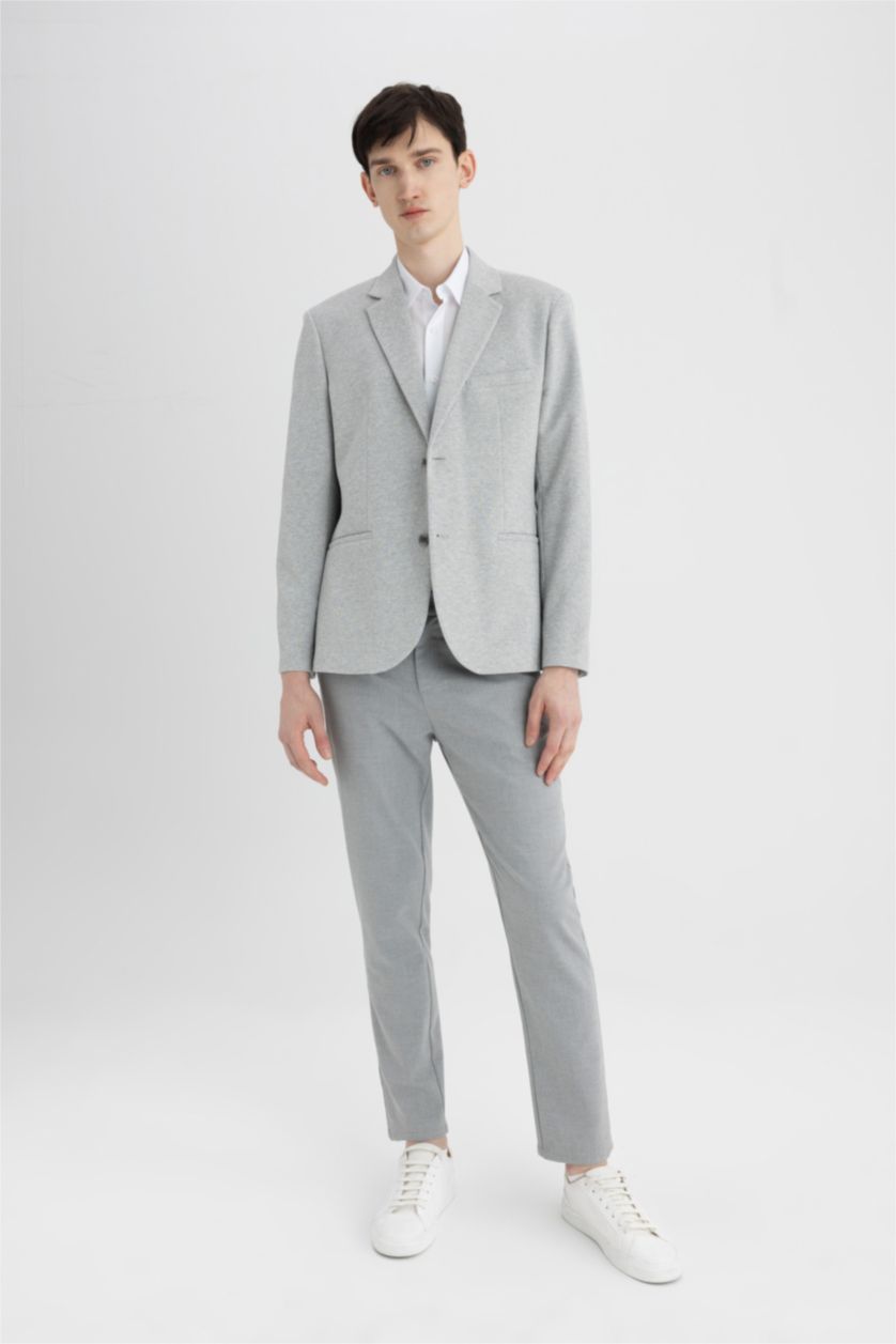Man Grey Melange Slim Fit Textured Blazer