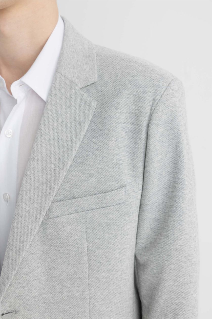 Man Grey Melange Slim Fit Textured Blazer
