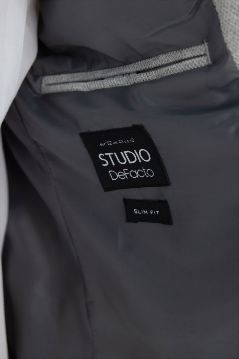 Man Grey Melange Slim Fit Textured Blazer