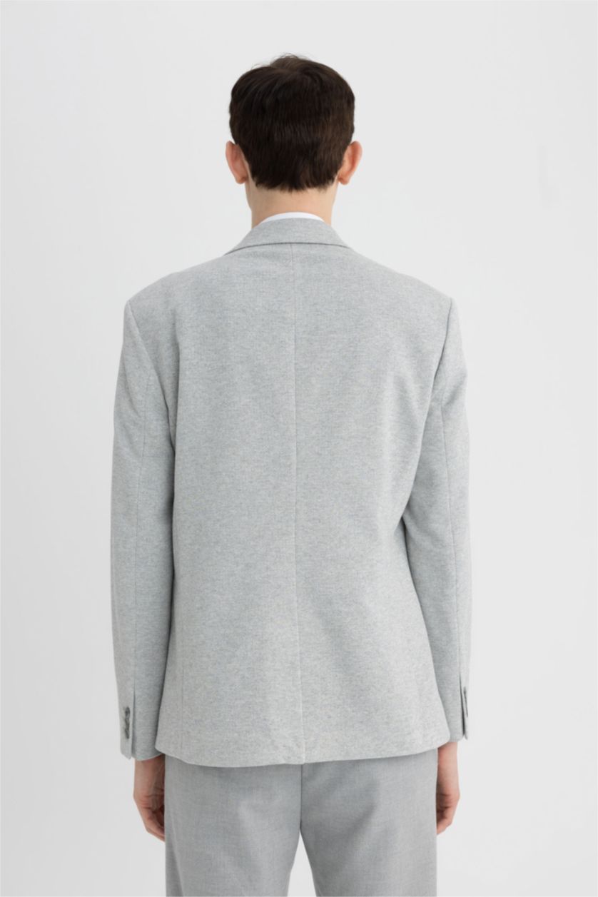 Man Grey Melange Slim Fit Textured Blazer