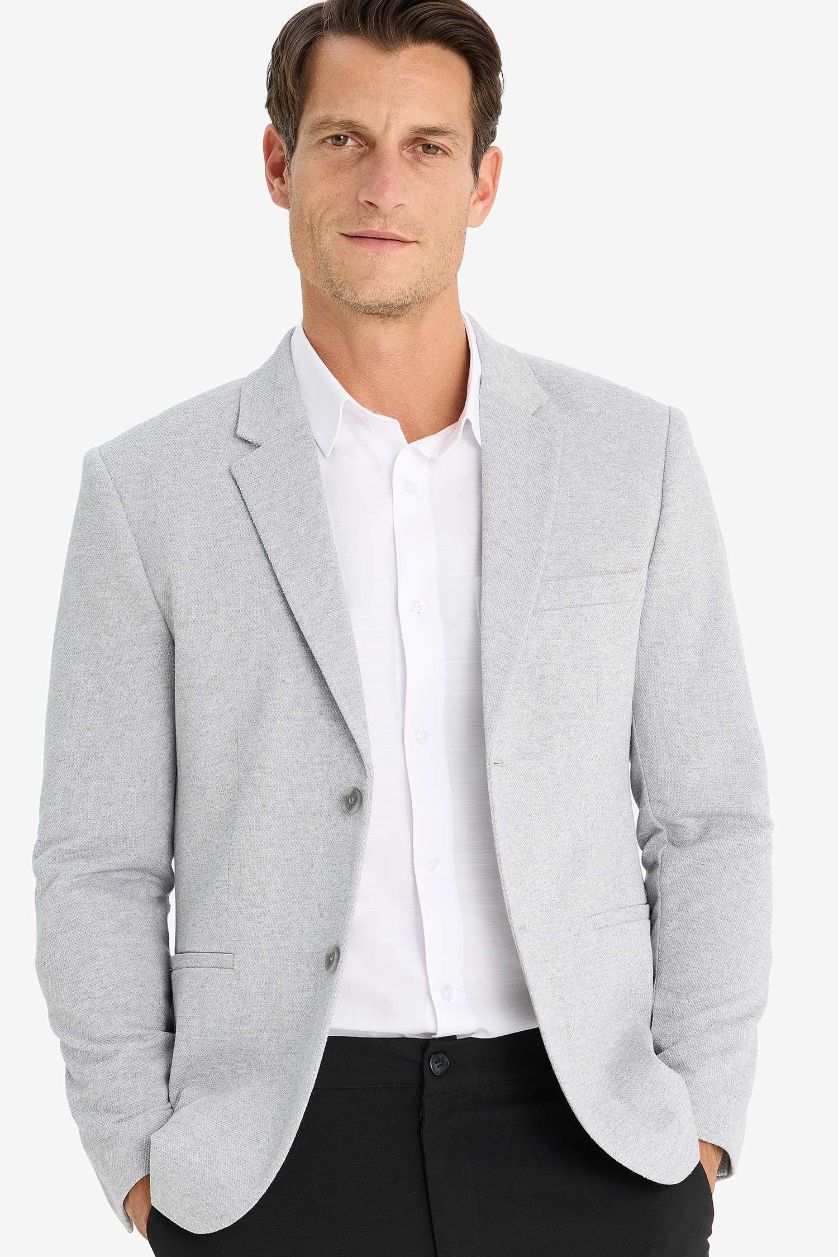 Erkek Gri Melanj Slim Fit Dar Kesim Astarlı Düğmeli Blazer Ceket