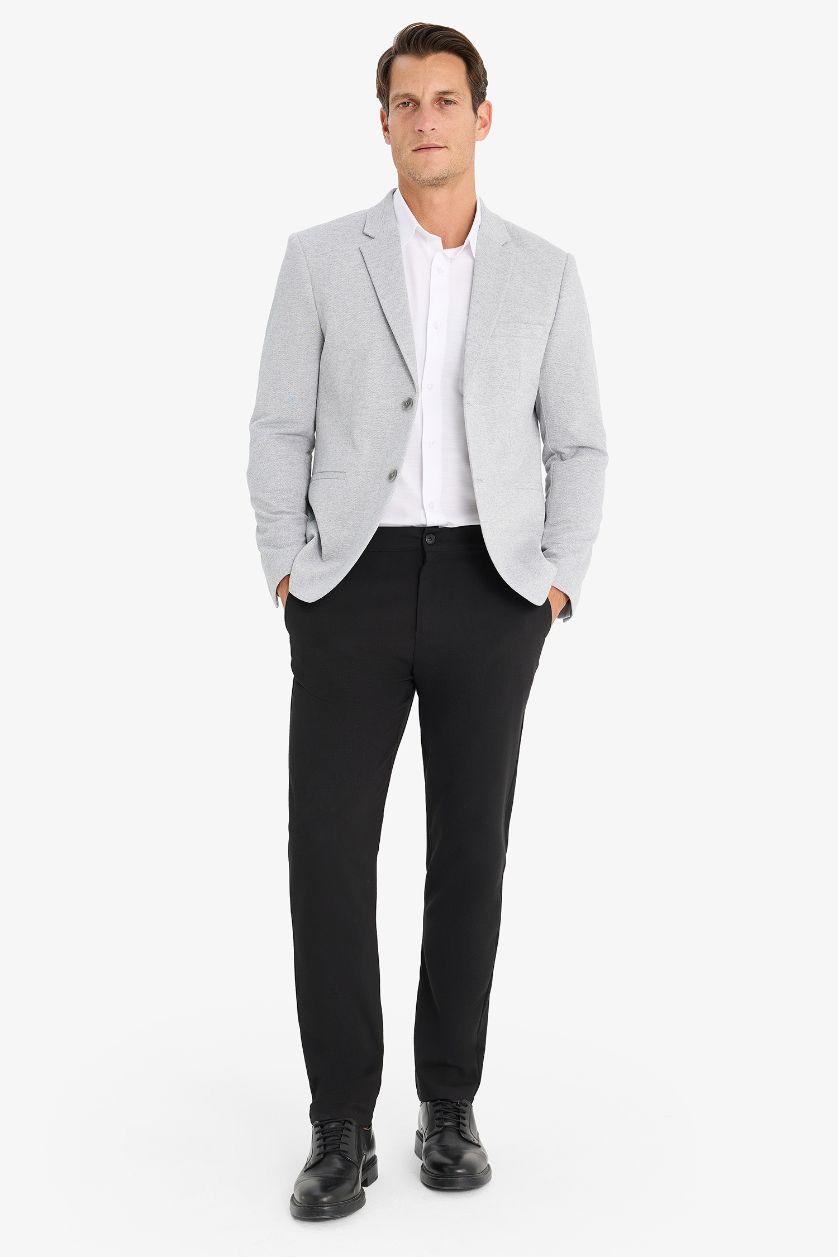 Erkek Gri Melanj Slim Fit Dar Kesim Astarlı Düğmeli Blazer Ceket