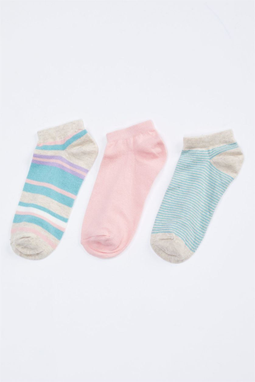 WOMAN Blue Melange 3 piece Cotton Short Socks