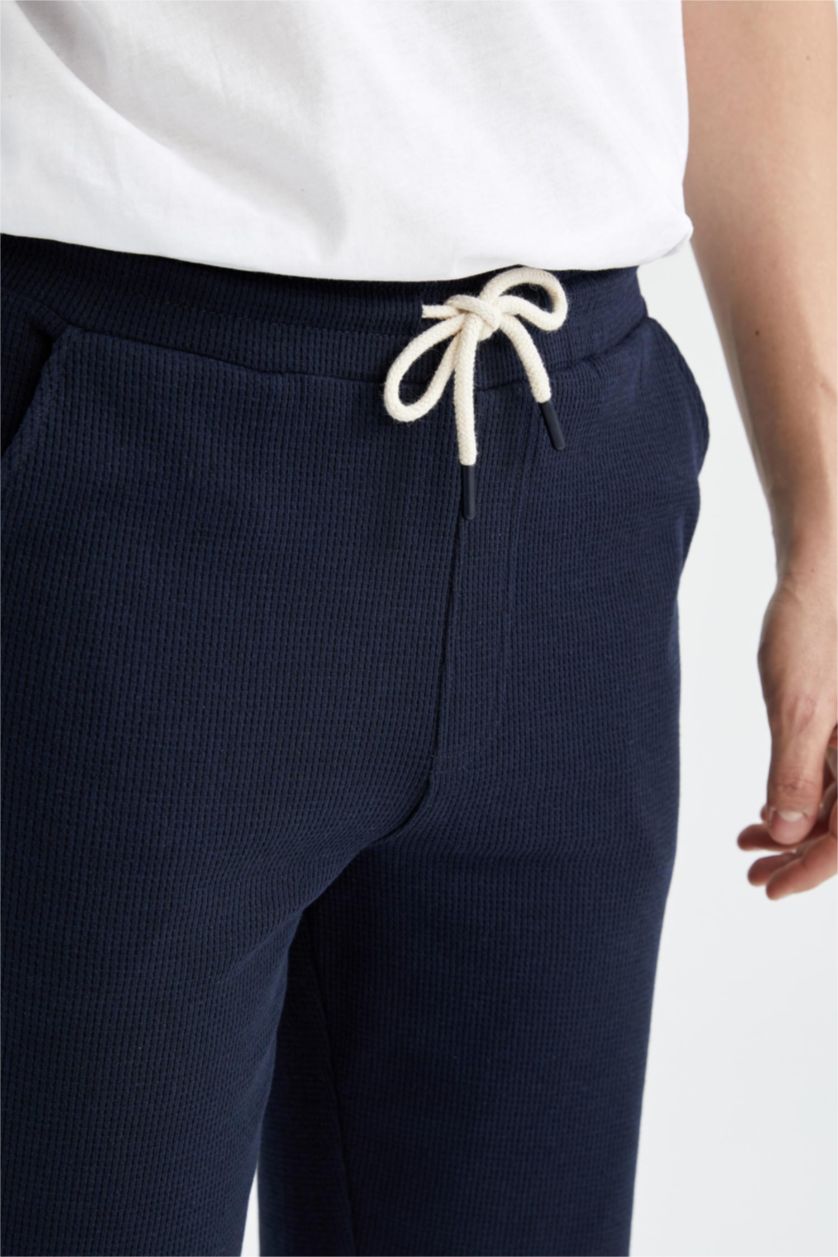 Erkek Lacivert Slim Fit Pamuklu Penye Şort