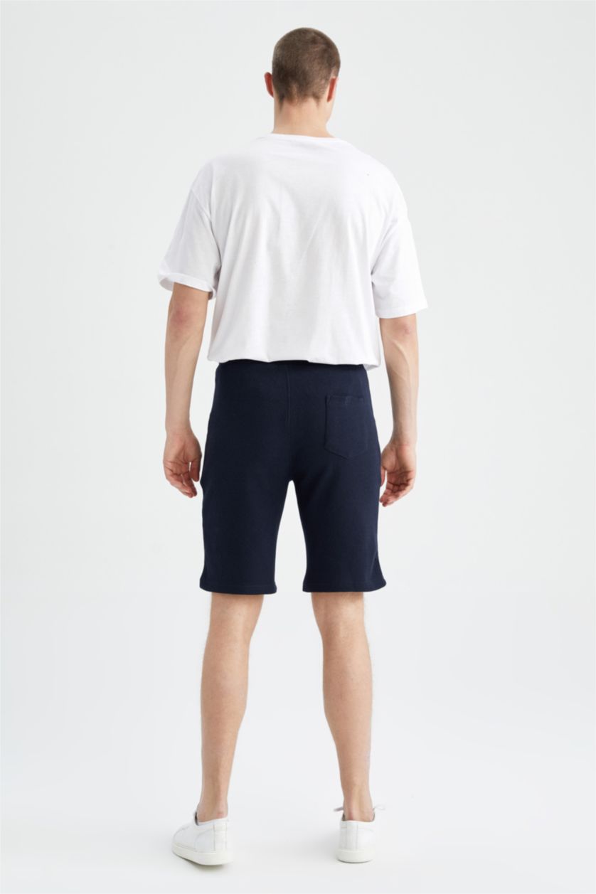 Erkek Lacivert Slim Fit Pamuklu Penye Şort