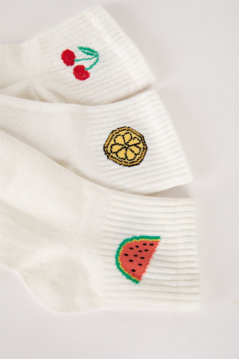 Kadın Karma Kadın Meyve Baskılı Rahat Lastikli 3'lü Pamuklu Soket Çorap