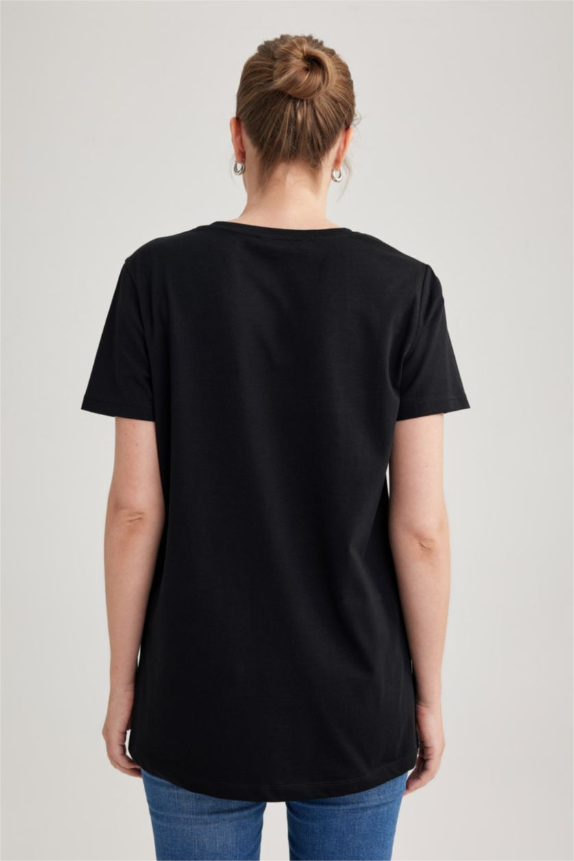 Kadın Siyah Regular Fit Kısa Kollu %100 Pamuk Hamile Tişört