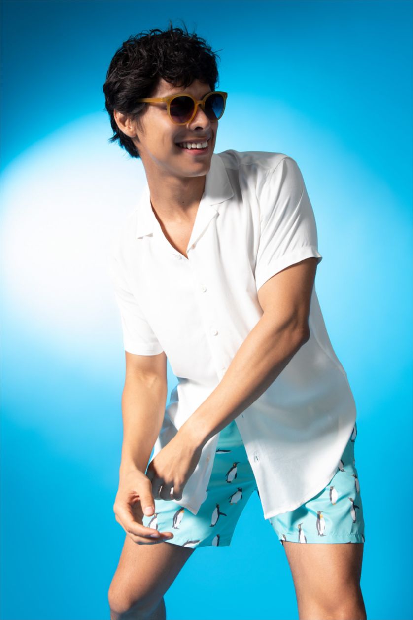 HOMME Écru Chemise basique à manches courtes en viscose coupe standard