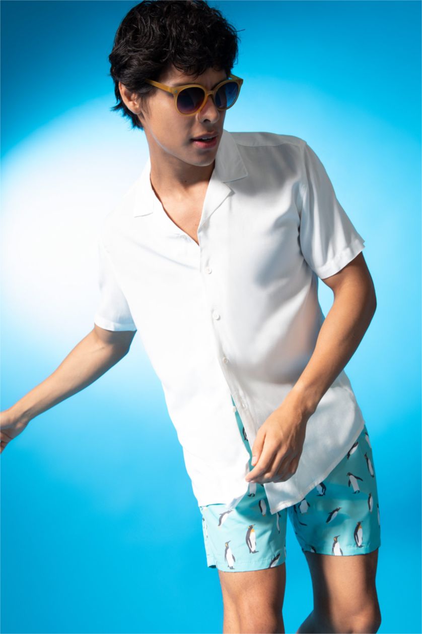 HOMME Écru Chemise basique à manches courtes en viscose coupe standard