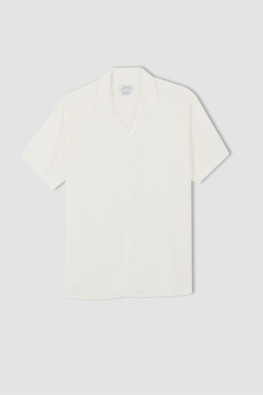 HOMME Écru Chemise basique à manches courtes en viscose coupe standard