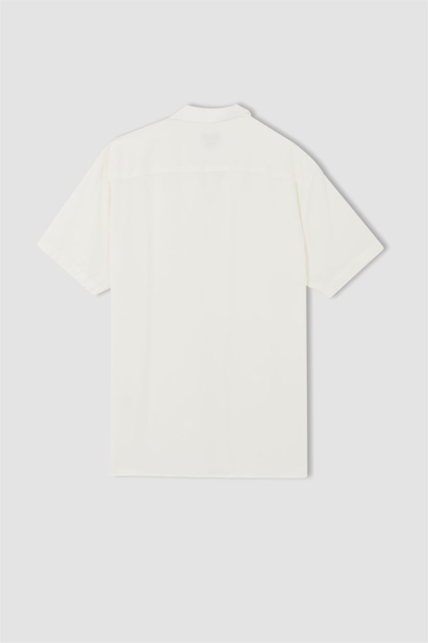 HOMME Écru Chemise basique à manches courtes en viscose coupe standard