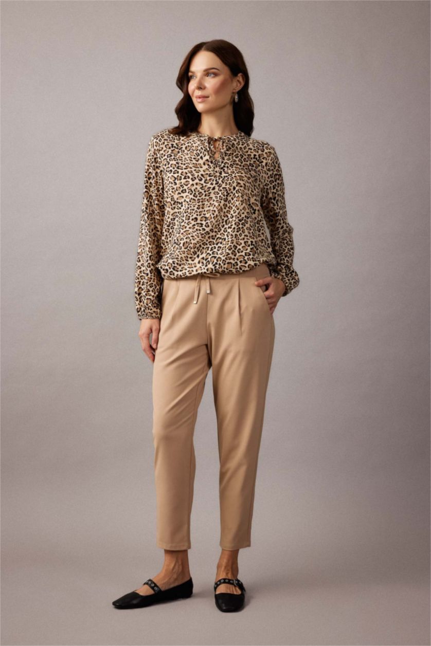 Kadın Açık Vizon Regular Fıt Uzun Kollu Bluz