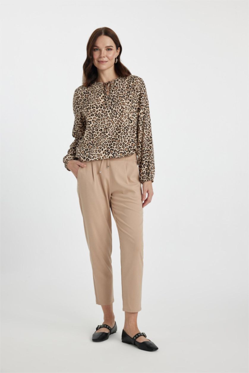 Kadın Açık Vizon Regular Fıt Uzun Kollu Bluz