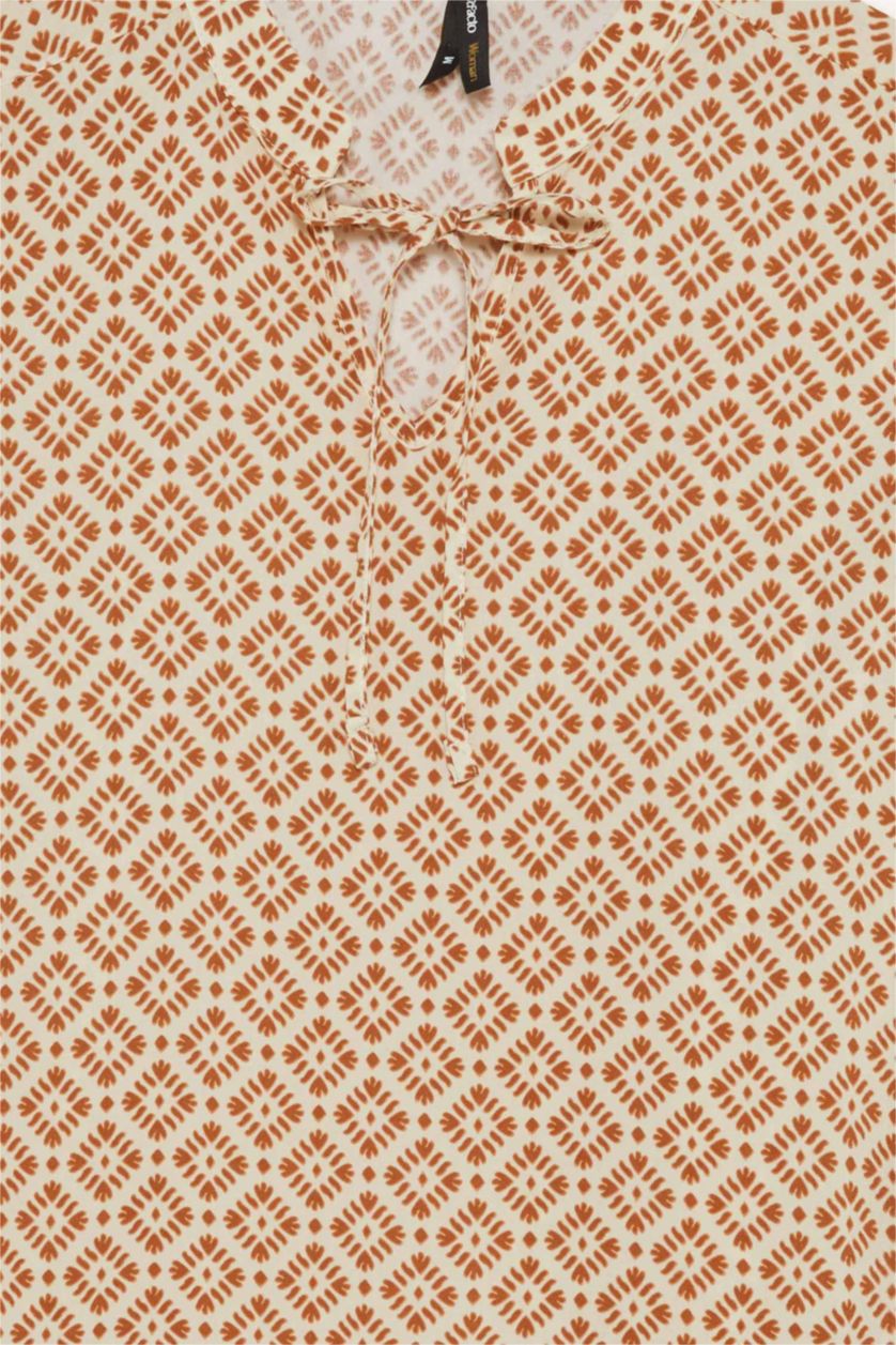 Woman Light Rose Regular Fit Crew Neck Printed Long Sleeve Blouse