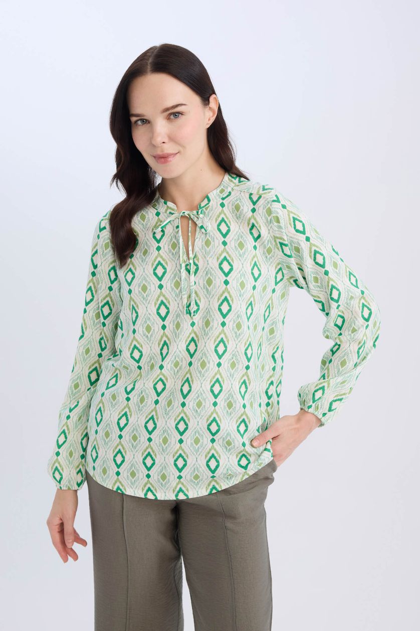FEMME Vert Clair Chemisiers à manches longues Coupe Régulière Imprimé Col arrondi