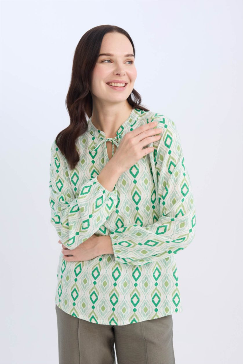 FEMME Vert Clair Chemisiers à manches longues Coupe Régulière Imprimé Col arrondi