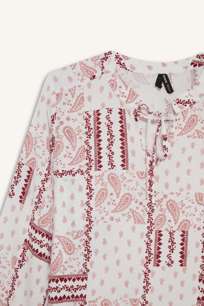 Woman Pink Regular Fit Crew Neck Printed Long Sleeve Blouse