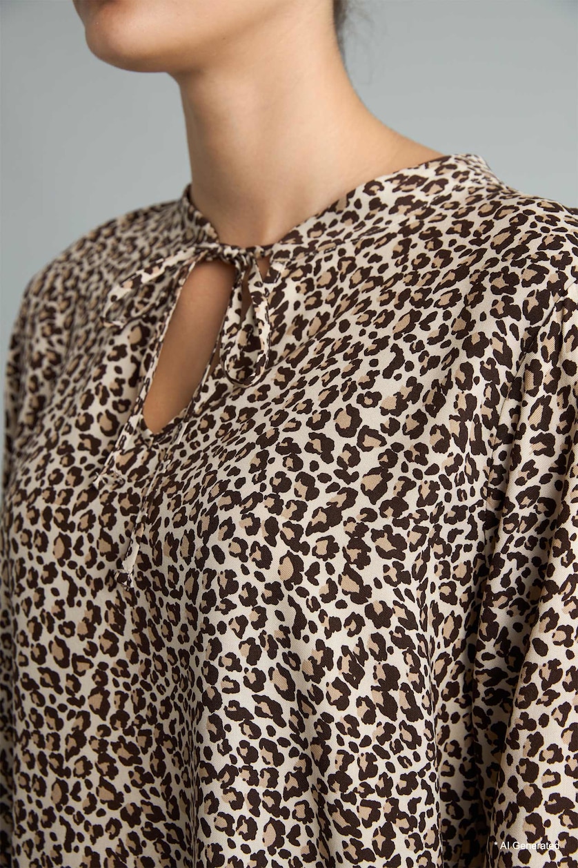 Women Brown Regular Fit Tie-Up Crew Neck Leopard Print Blouse