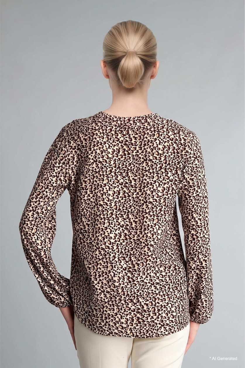 Women Brown Regular Fit Tie-Up Crew Neck Leopard Print Blouse