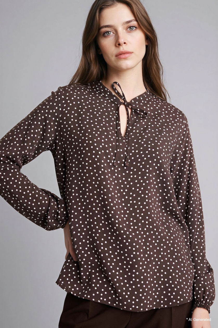 WOMAN Brown Regular Fit Crew Neck Printed Long Sleeve Blouse