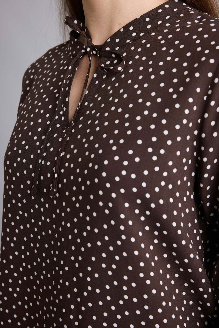 Woman Brown Regular Fit Crew Neck Printed Long Sleeve Blouse