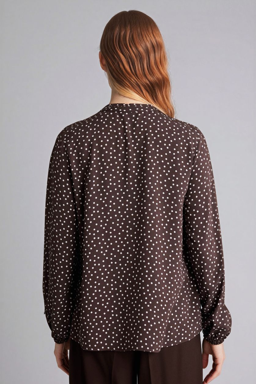 Woman Brown Regular Fit Crew Neck Printed Long Sleeve Blouse