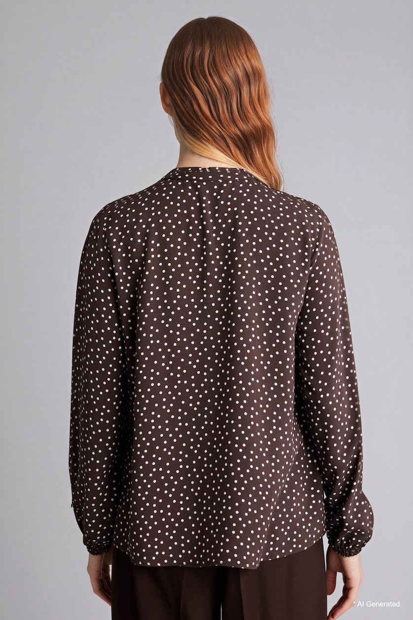 WOMAN Brown Regular Fit Crew Neck Printed Long Sleeve Blouse