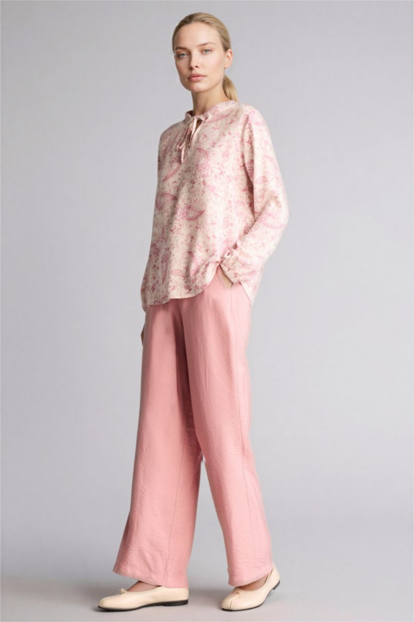 Kadın Taş Baskılı Uzun Kollu Bluz