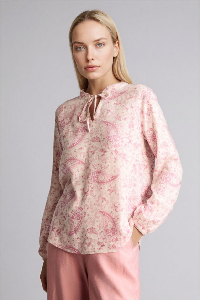 Kadın Taş Baskılı Uzun Kollu Bluz