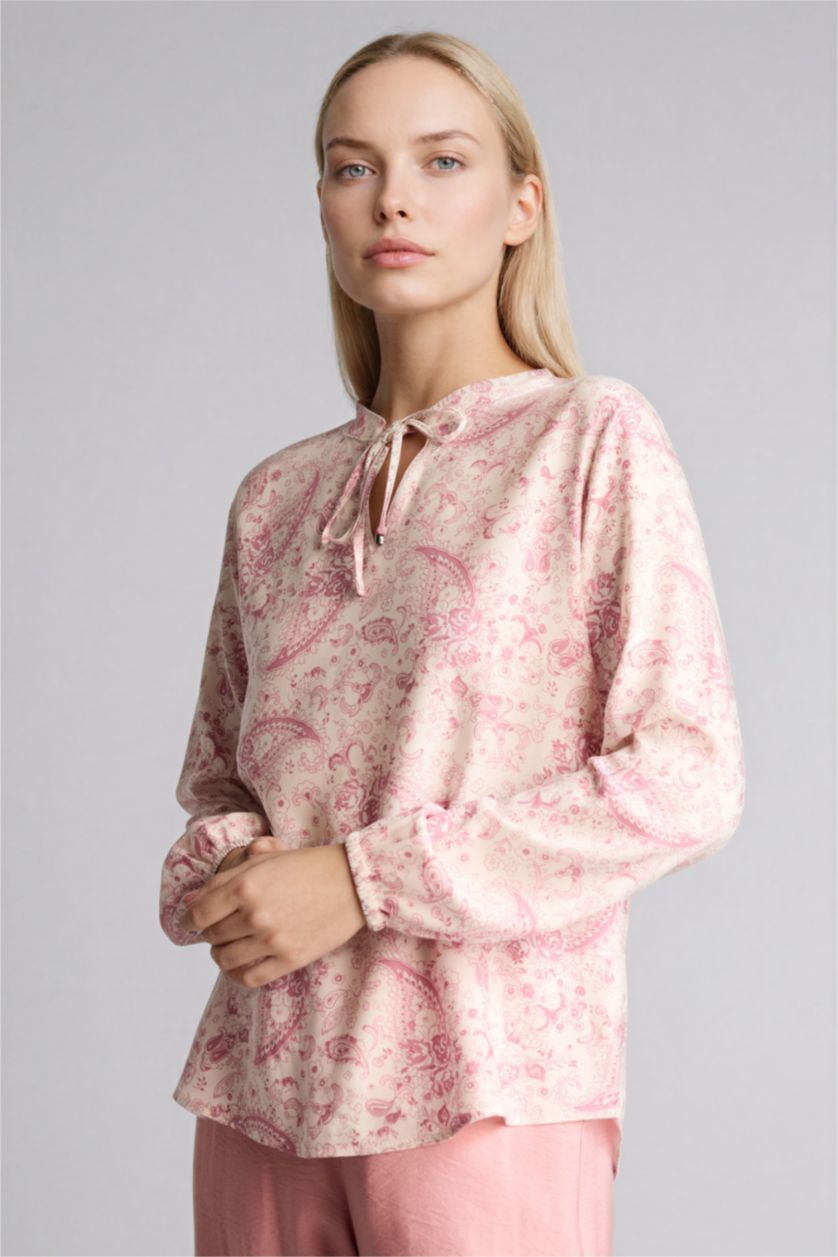 Kadın Taş Baskılı Uzun Kollu Bluz