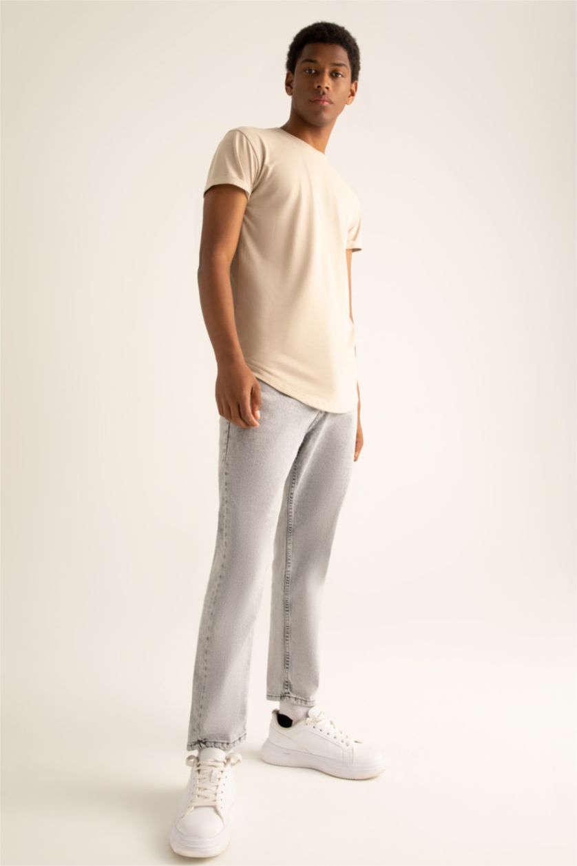 Мужчины Слоновая кость Футболка длинная с круглым вырезом