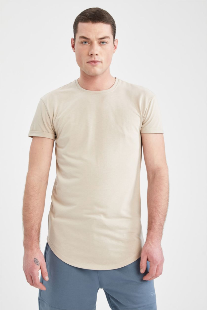 Мужчины Слоновая кость Футболка длинная с круглым вырезом