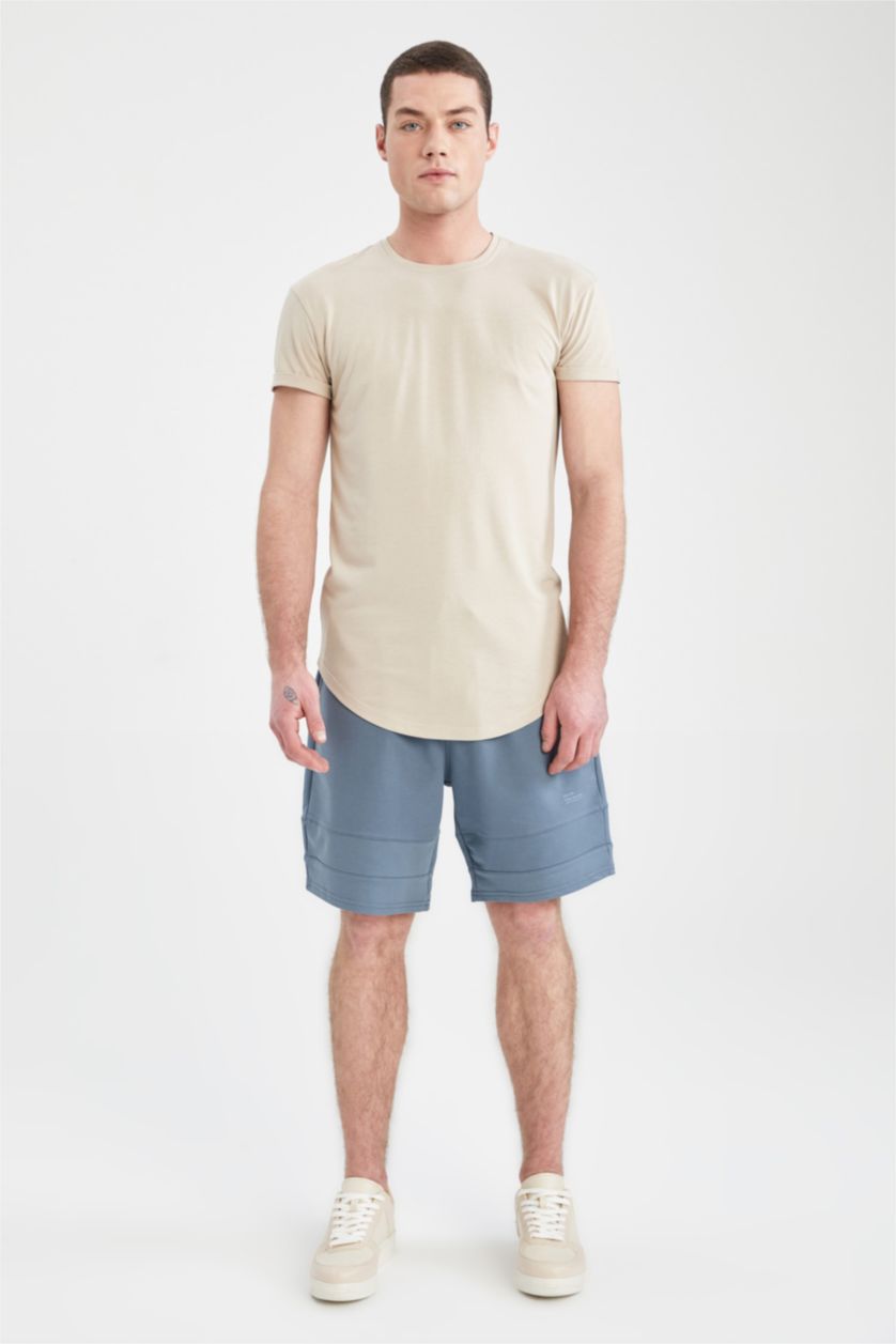 Мужчины Слоновая кость Футболка длинная с круглым вырезом