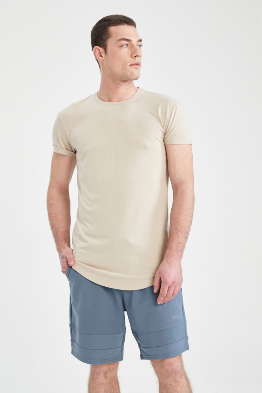 Мужчины Слоновая кость Футболка длинная с круглым вырезом