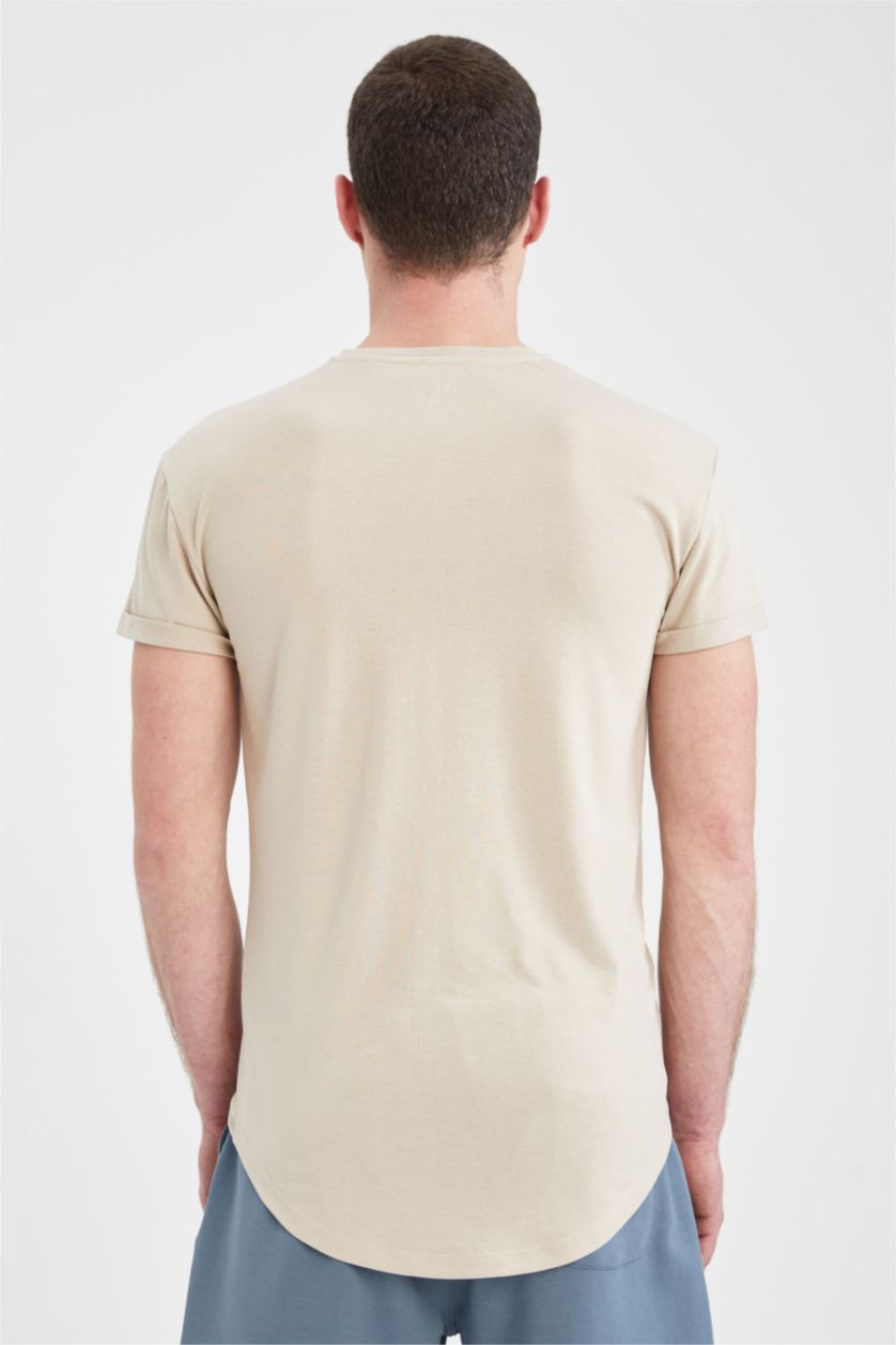 Мужчины Слоновая кость Футболка длинная с круглым вырезом