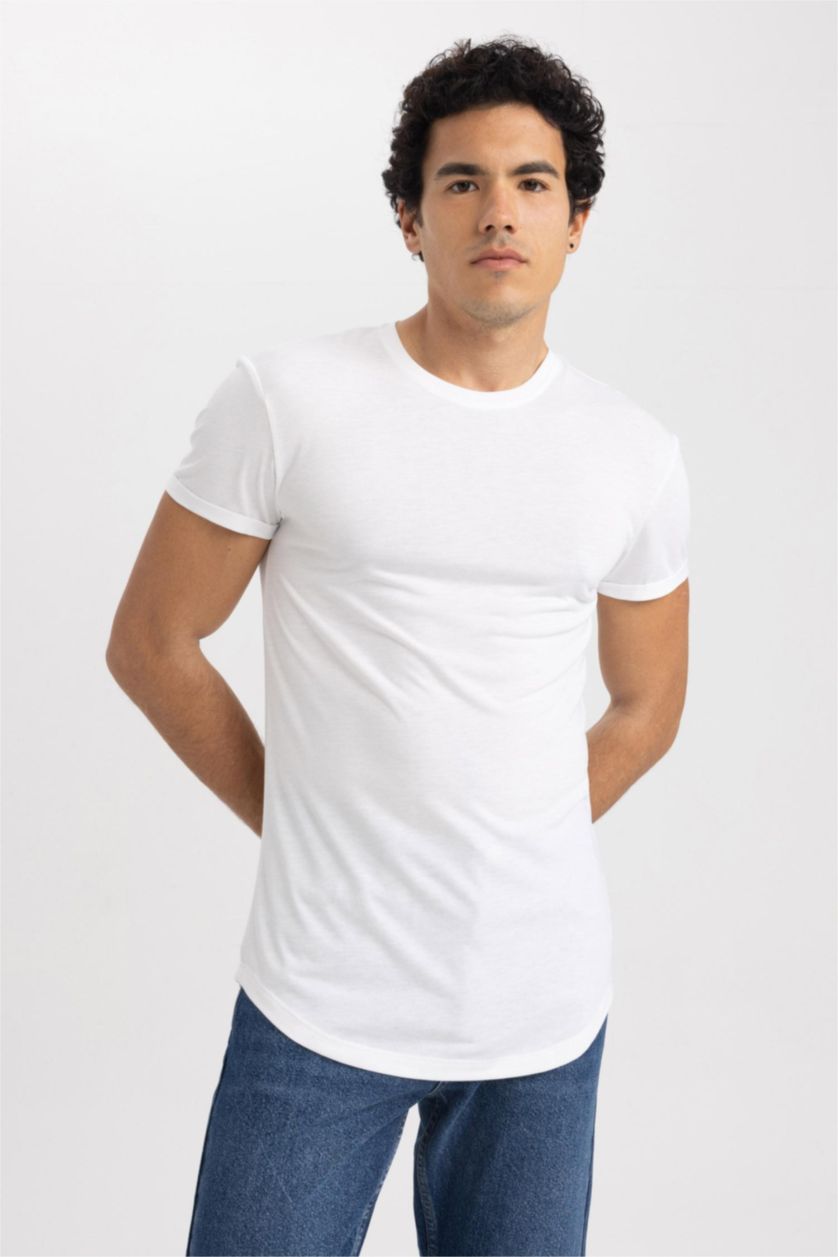 MAN White Long Muscle Fit Short Sleeve T-Shirt