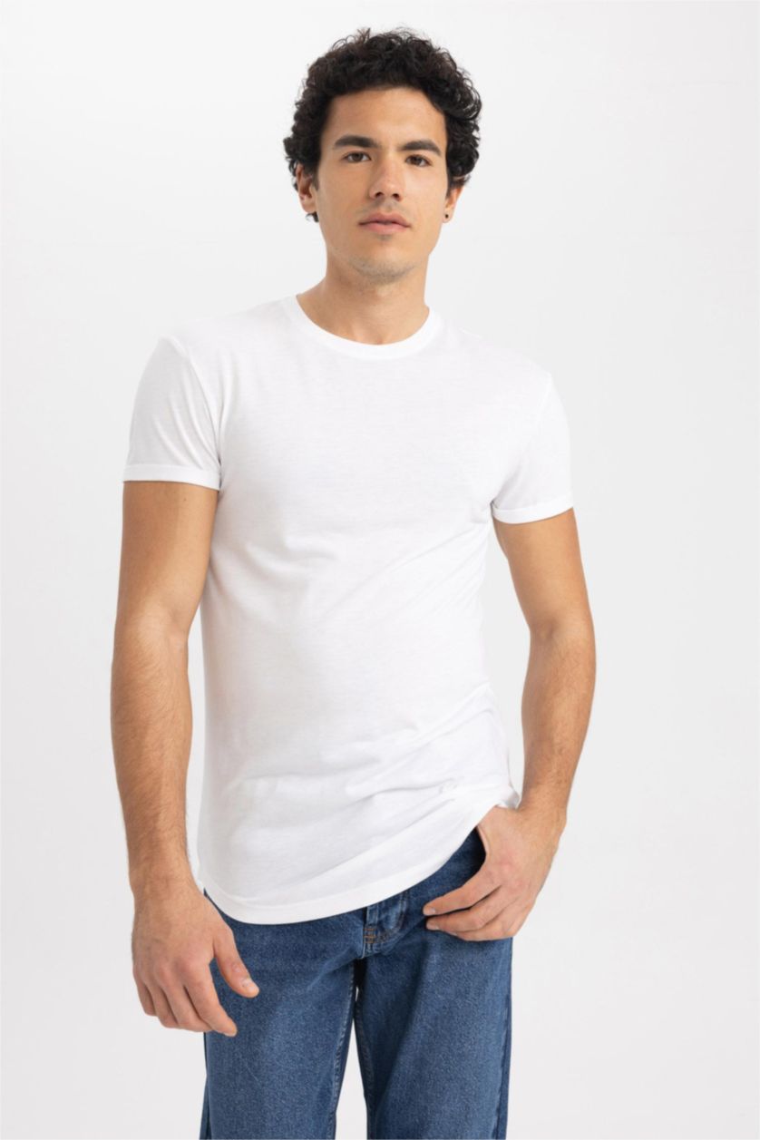 MAN White Long Muscle Fit Short Sleeve T-Shirt