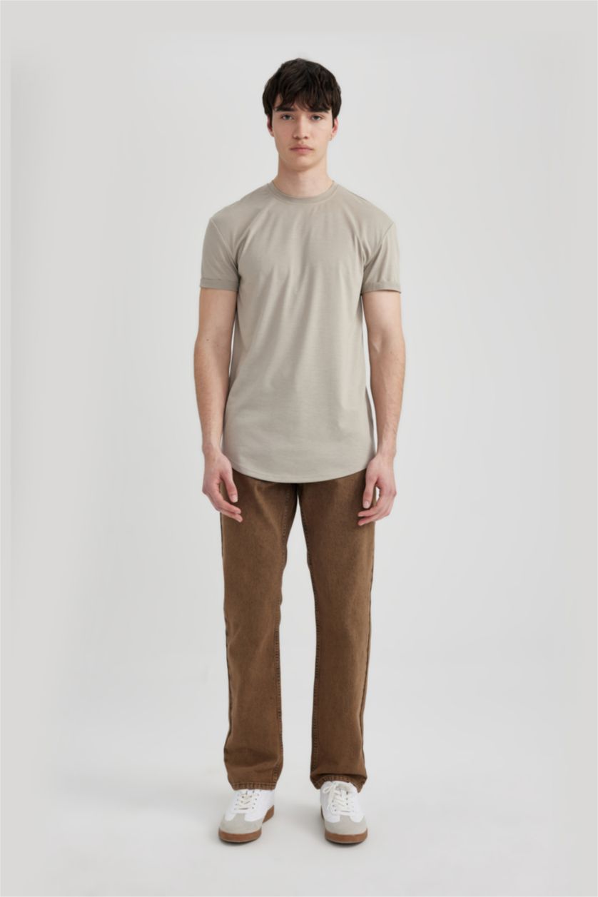 MAN Stone Long Muscle Fit Crew Neck Basic T-Shirt