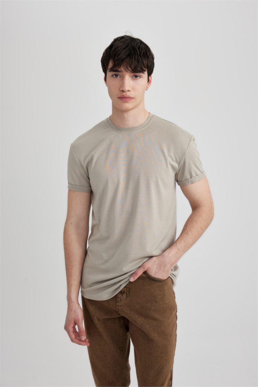 MAN Stone Long Muscle Fit Crew Neck Basic T-Shirt