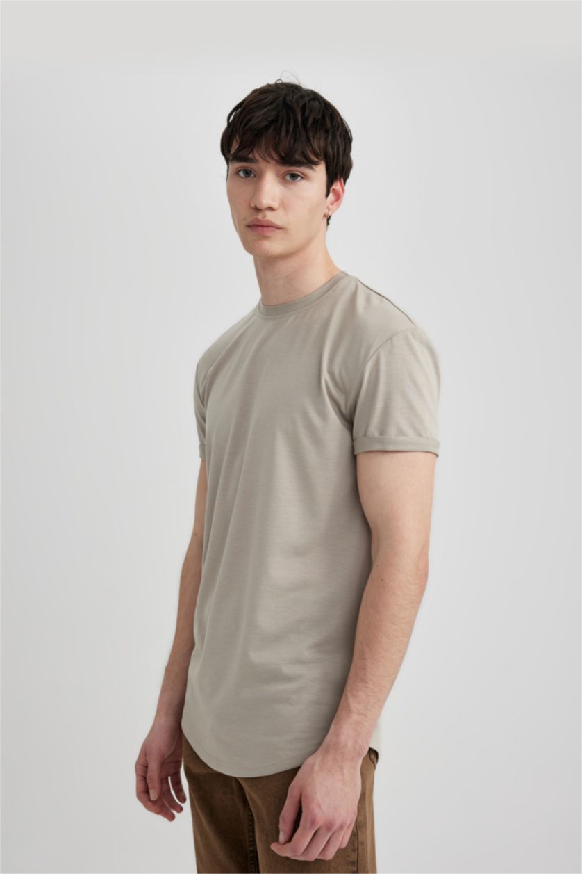 MAN Stone Long Muscle Fit Crew Neck Basic T-Shirt