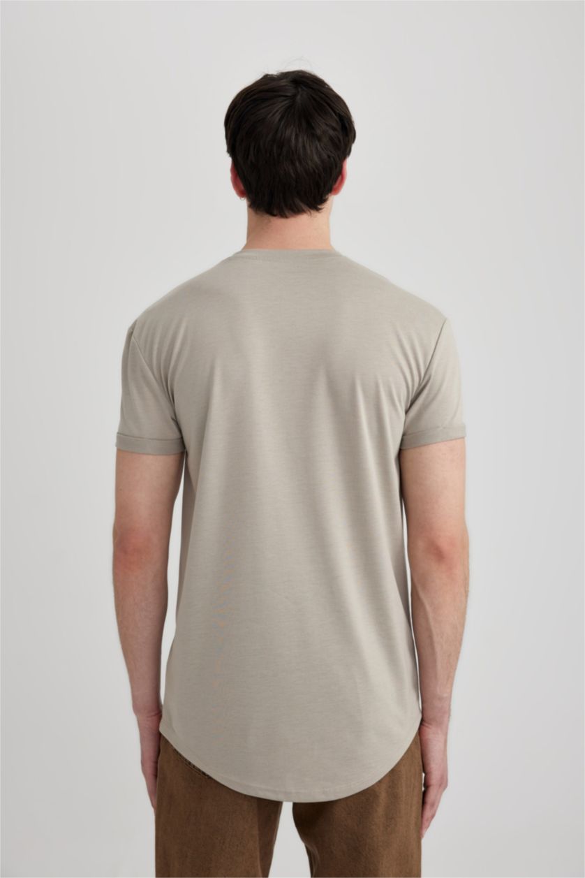 MAN Stone Long Muscle Fit Crew Neck Basic T-Shirt