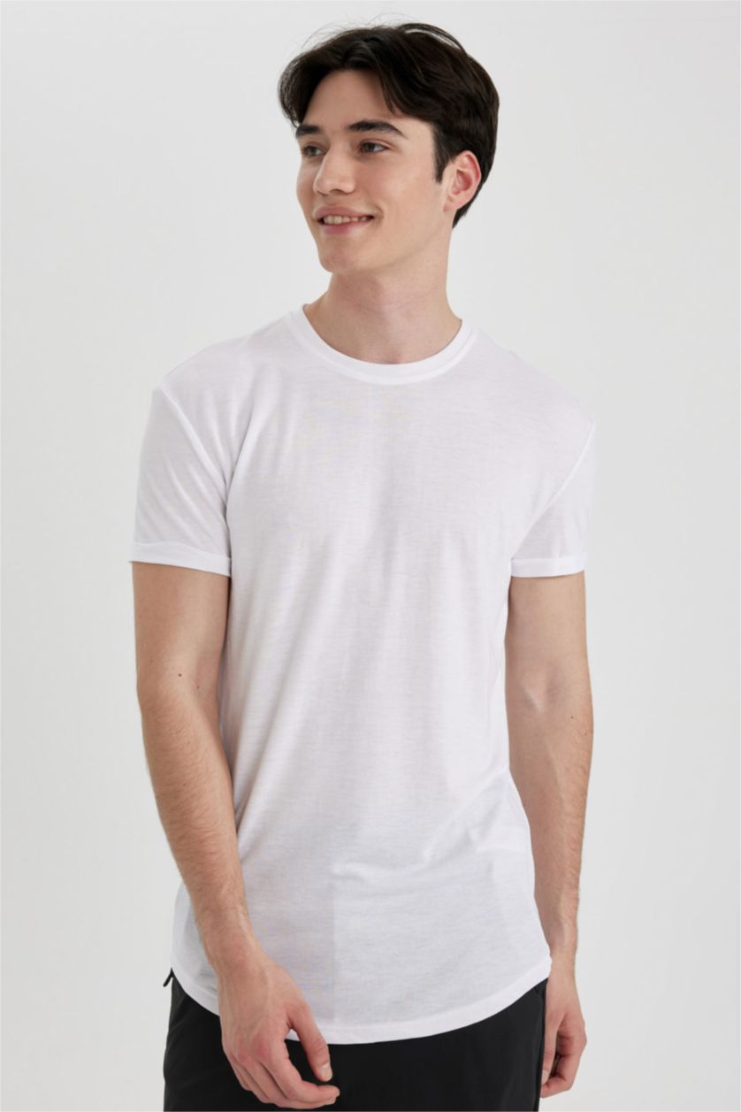 رجالي أبيض Long Muscle Fit Short Sleeve T-Shirt