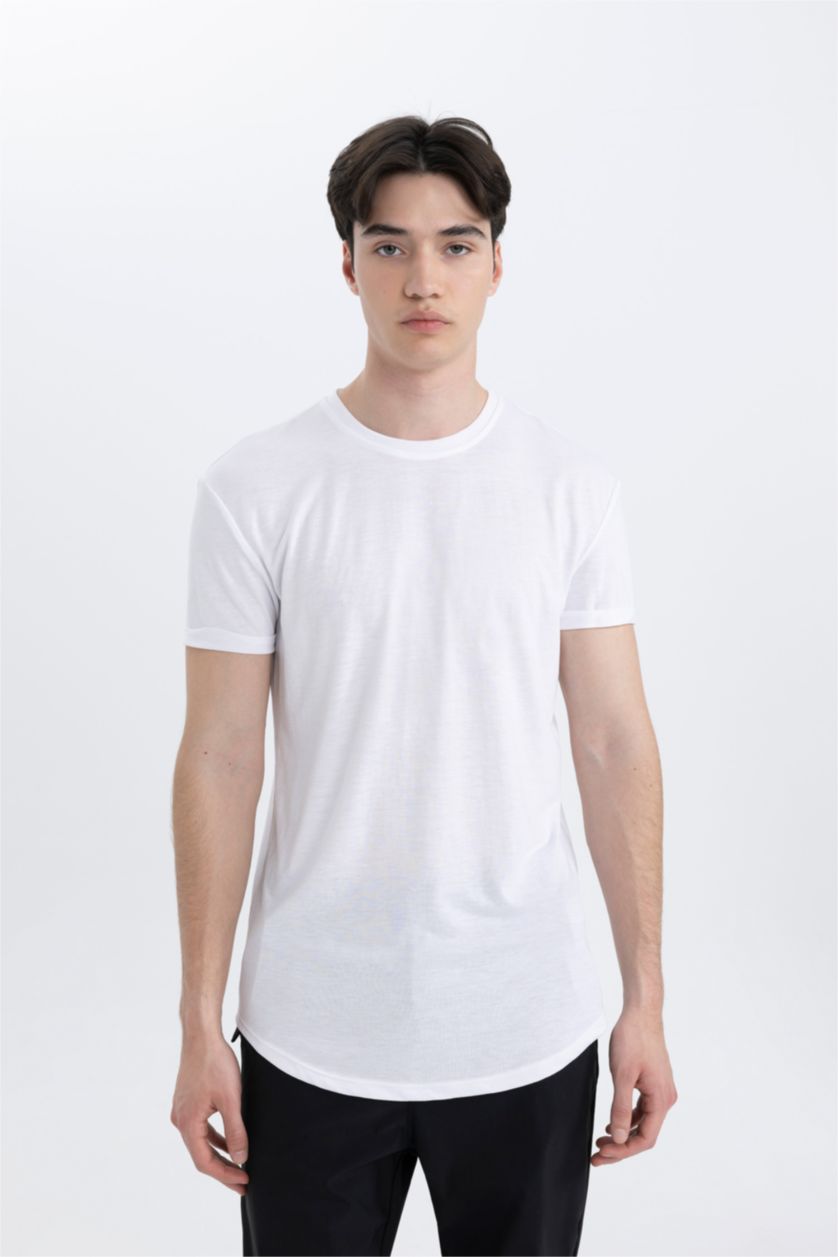 رجالي أبيض Long Muscle Fit Short Sleeve T-Shirt