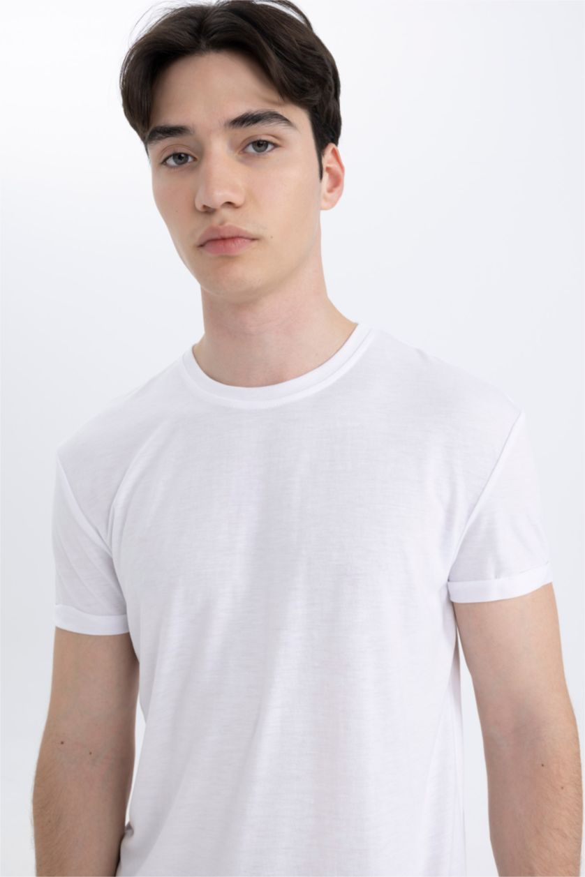 رجالي أبيض Long Muscle Fit Short Sleeve T-Shirt