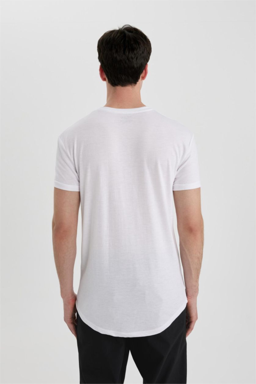 رجالي أبيض Long Muscle Fit Short Sleeve T-Shirt