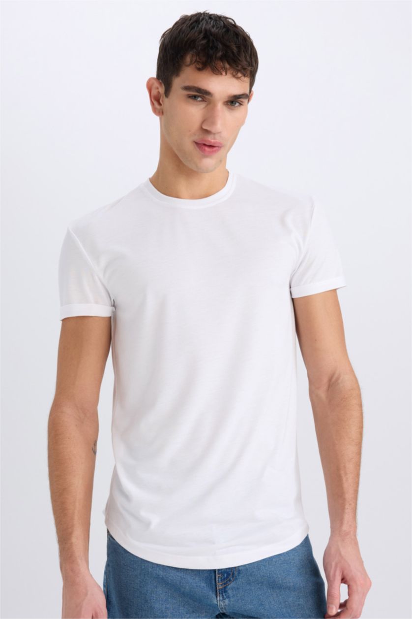 MAN White Long Muscle Fit Short Sleeve T-Shirt